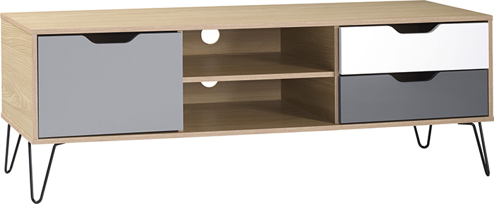 Bergen 1 Door 2 Drawer TV Unit In Oak Effect With White and Grey